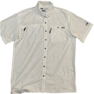 Drake DPF Performance Fishing Shirt White Mens Large‎ Button Down Short Sleeve